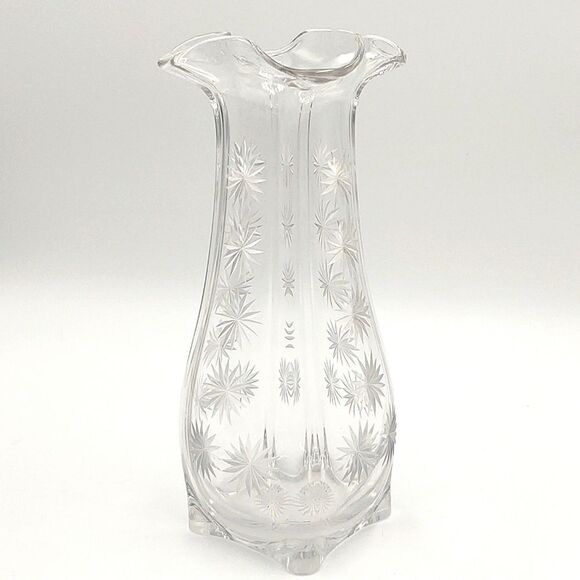 Vintage McKee Glass 8" Clear Apollo Vase Etched With Atomic Stars /Sunbu… - Picture 3 of 8